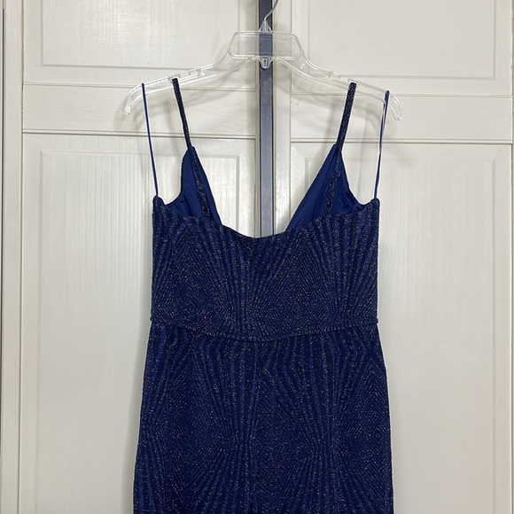 Women's Blue Rain Joan Glitter Knit Jumpsuit Navy Size Medium Spaghetti Strap - Picture 7 of 12